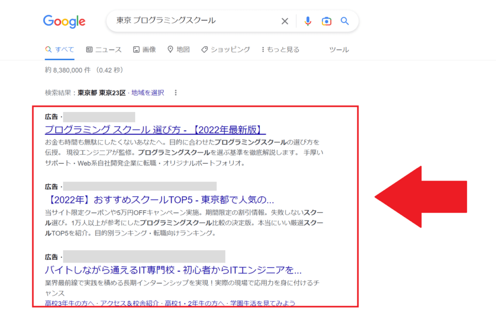 Googleリスティング広告の表示例